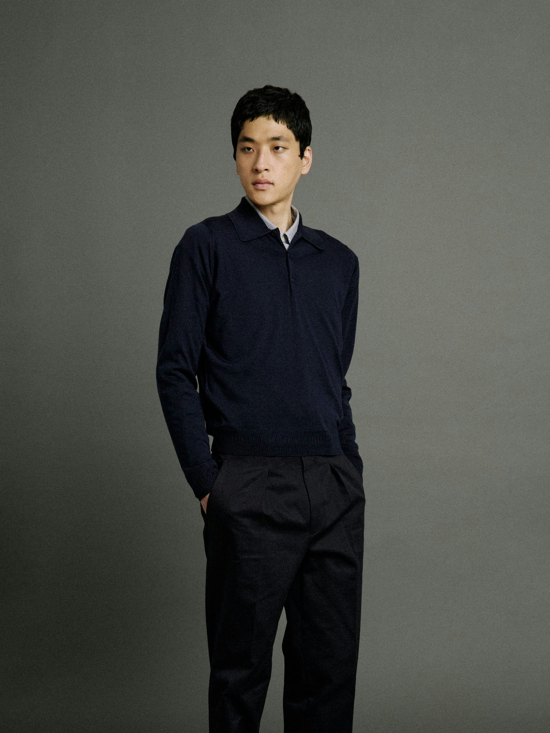 Bill Nighy Long Sleeve Polo Shirt | John Smedley