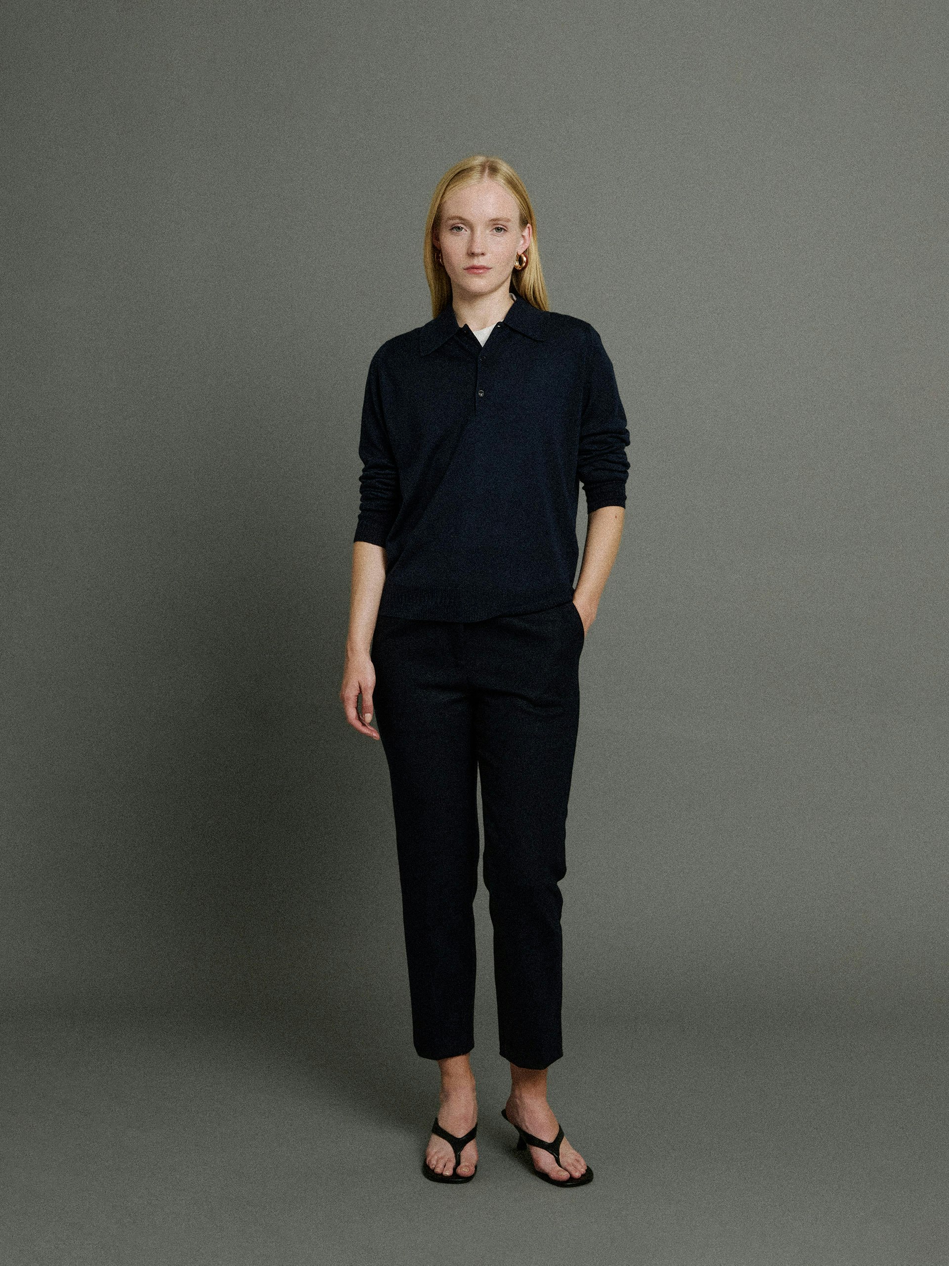 Bill Nighy Long Sleeve Polo Shirt | John Smedley