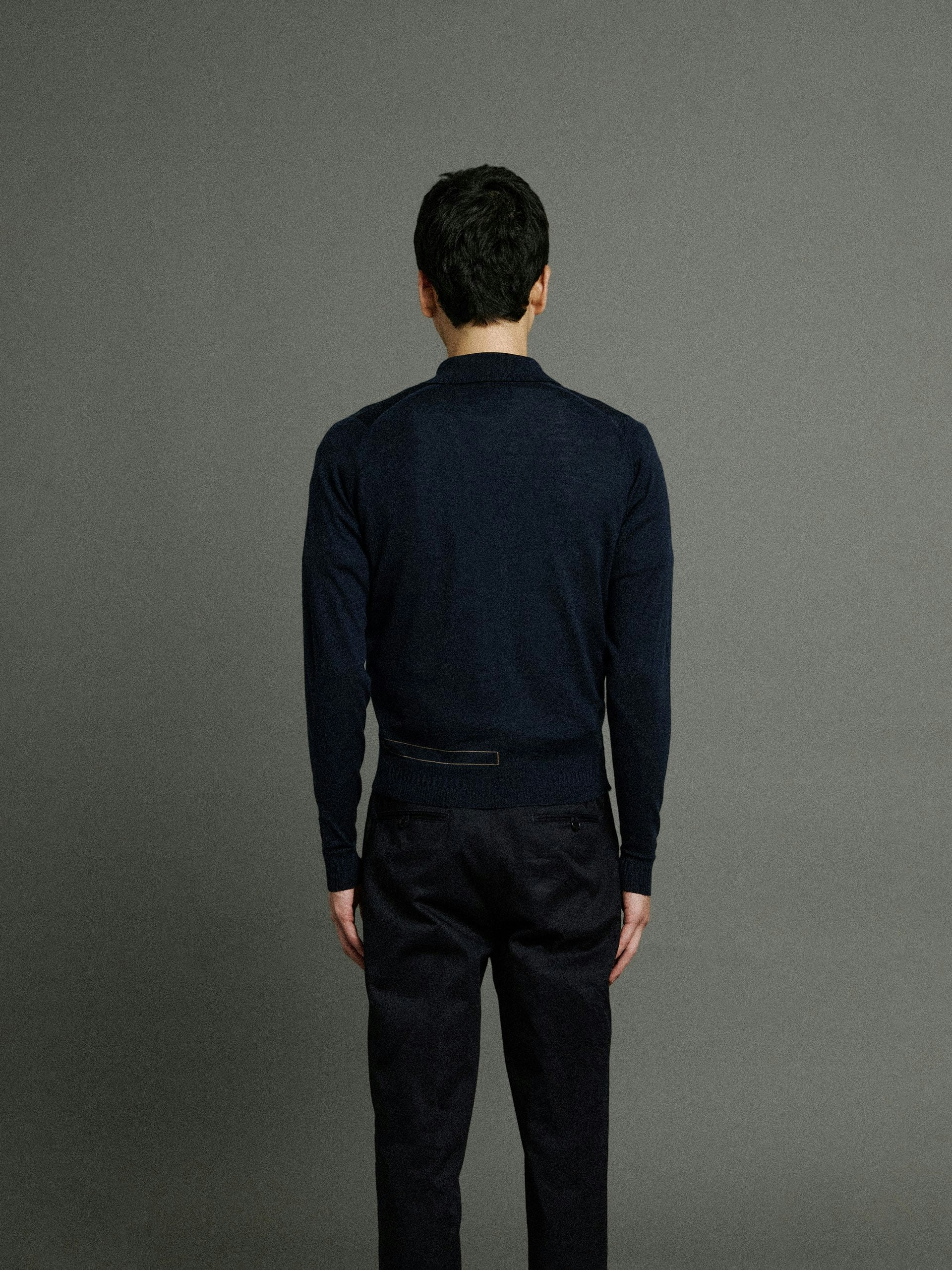Bill Nighy Long Sleeve Polo Shirt | John Smedley