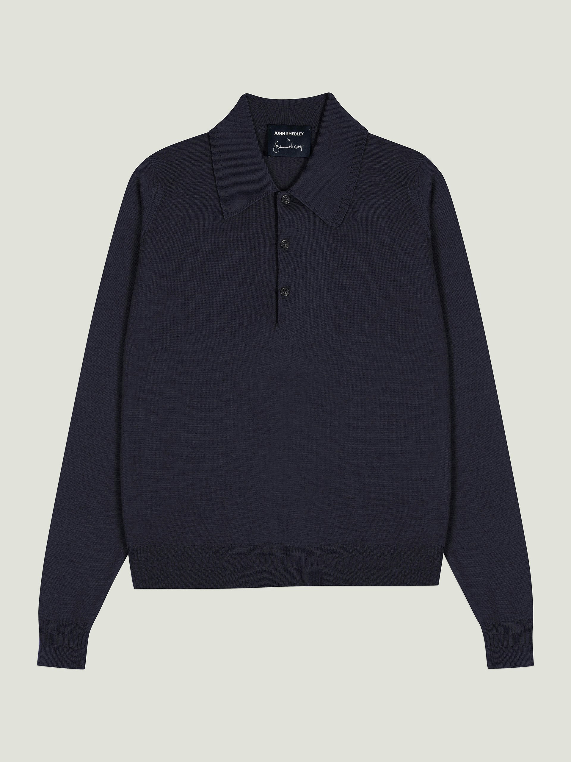 Bill Nighy Long Sleeve Polo Shirt | John Smedley