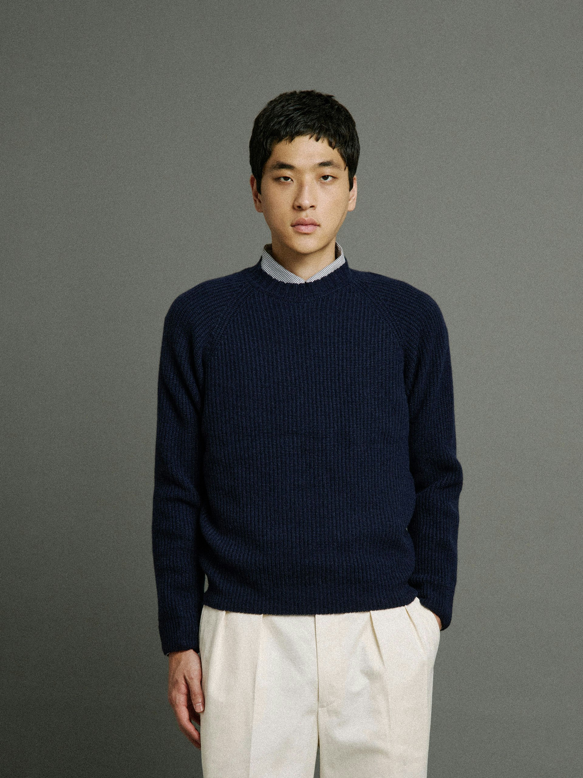 Bill Nighy Ribbed Round Neck Jumper | John Smedley