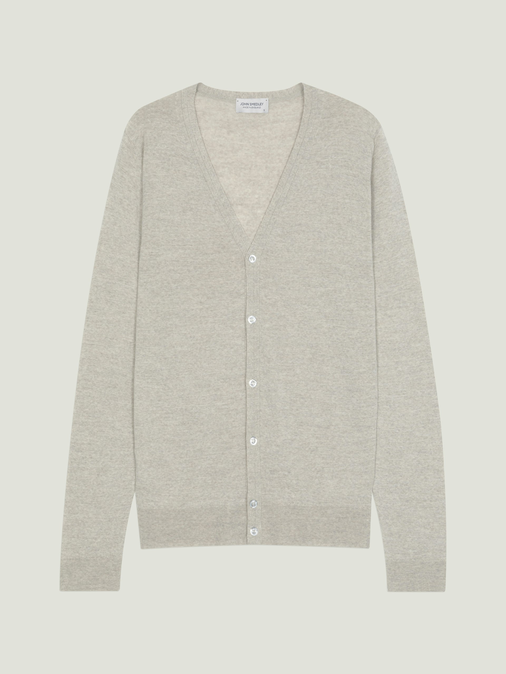JOHN SMEDLEY｜30G Cotton Cardigan（Gray・L） Petworth - Extra Fine Merino Wool Cardigan | John Smedley