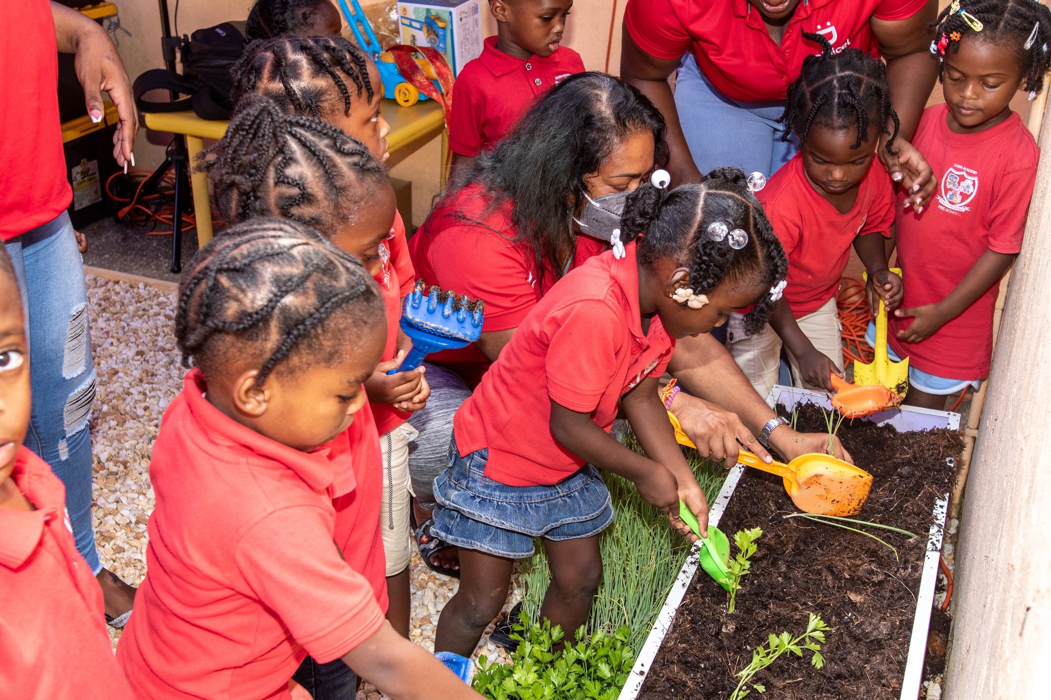 students planting garden