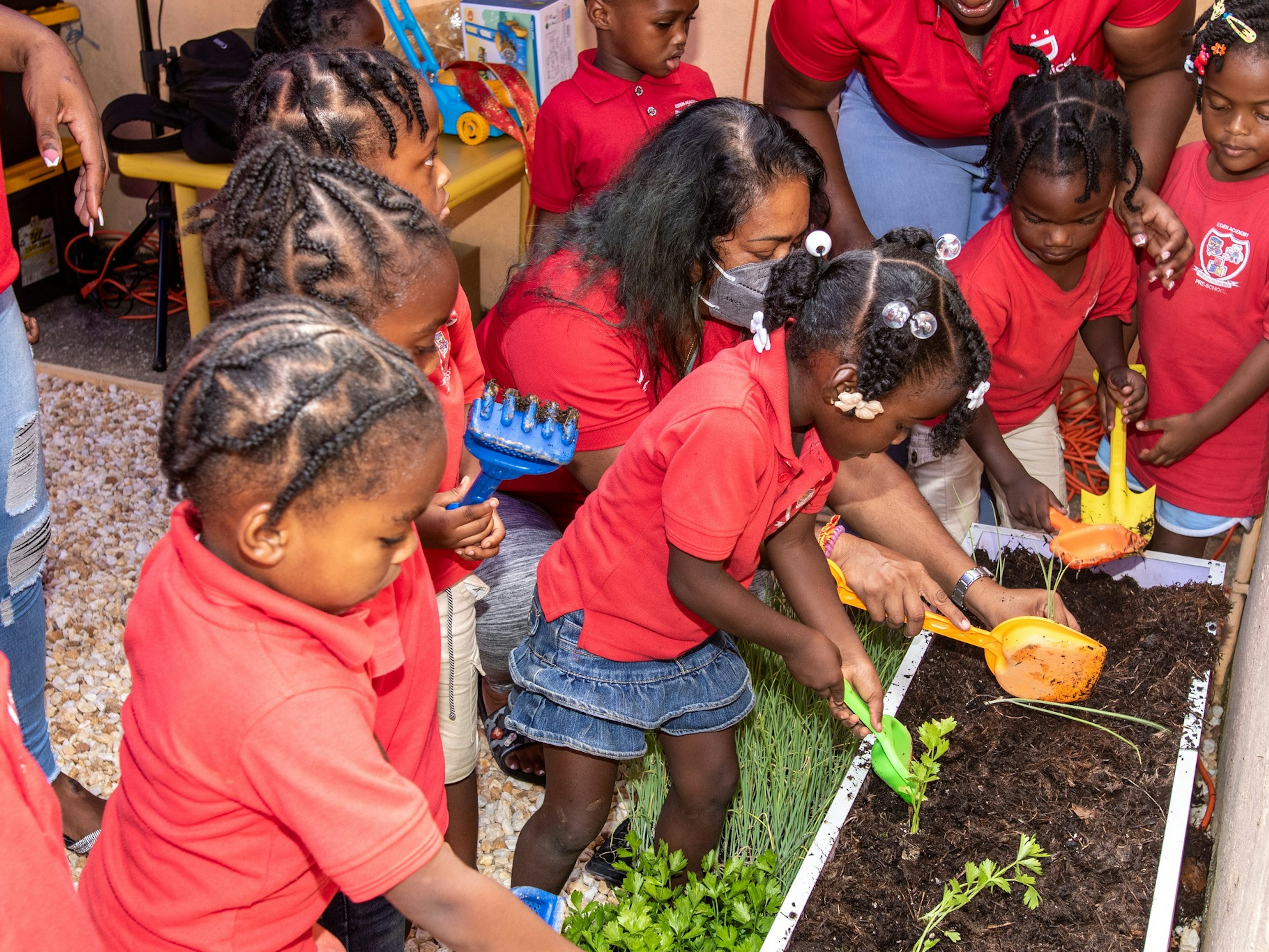 students planting garden
