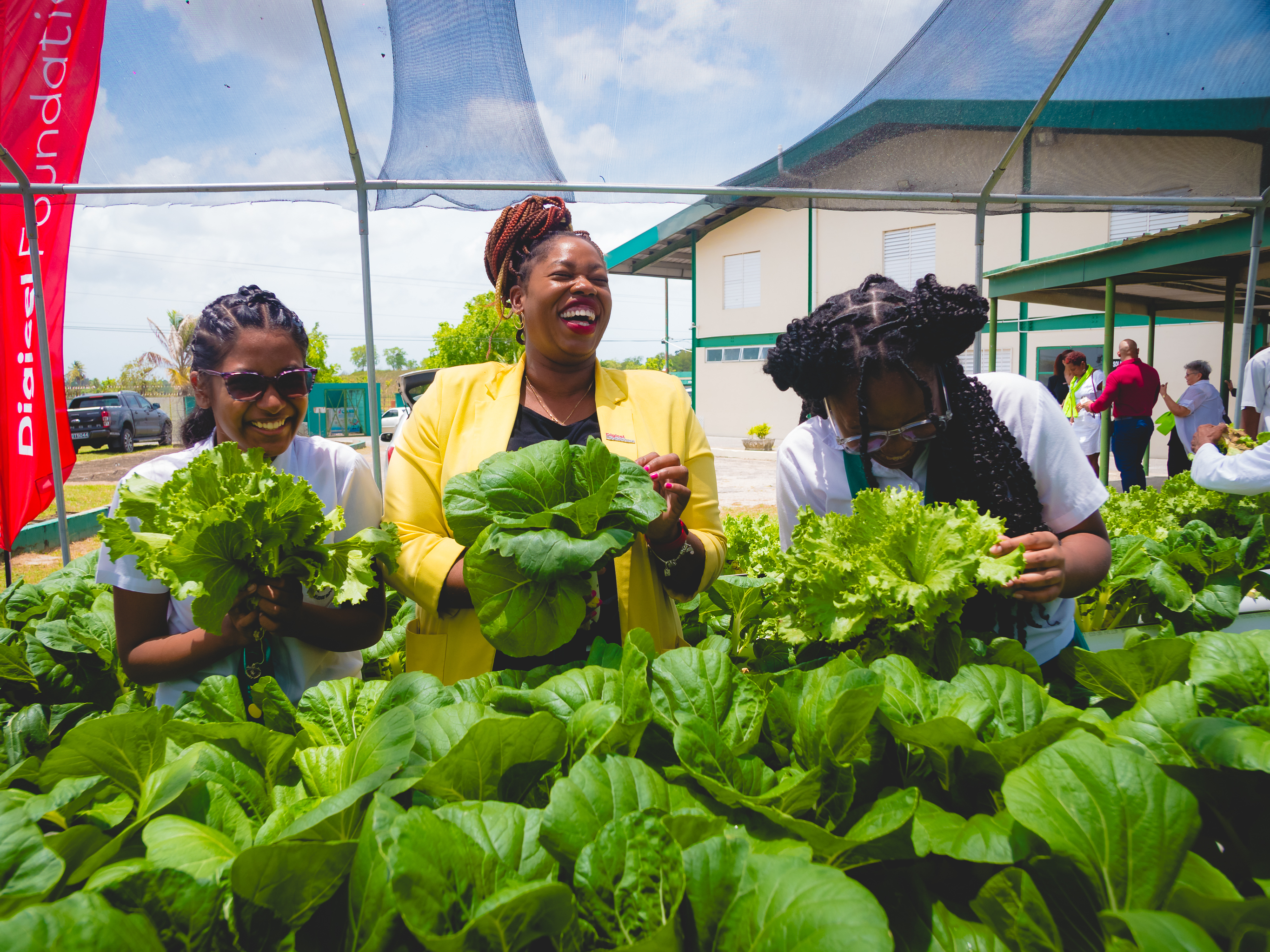 Students laughing at community project