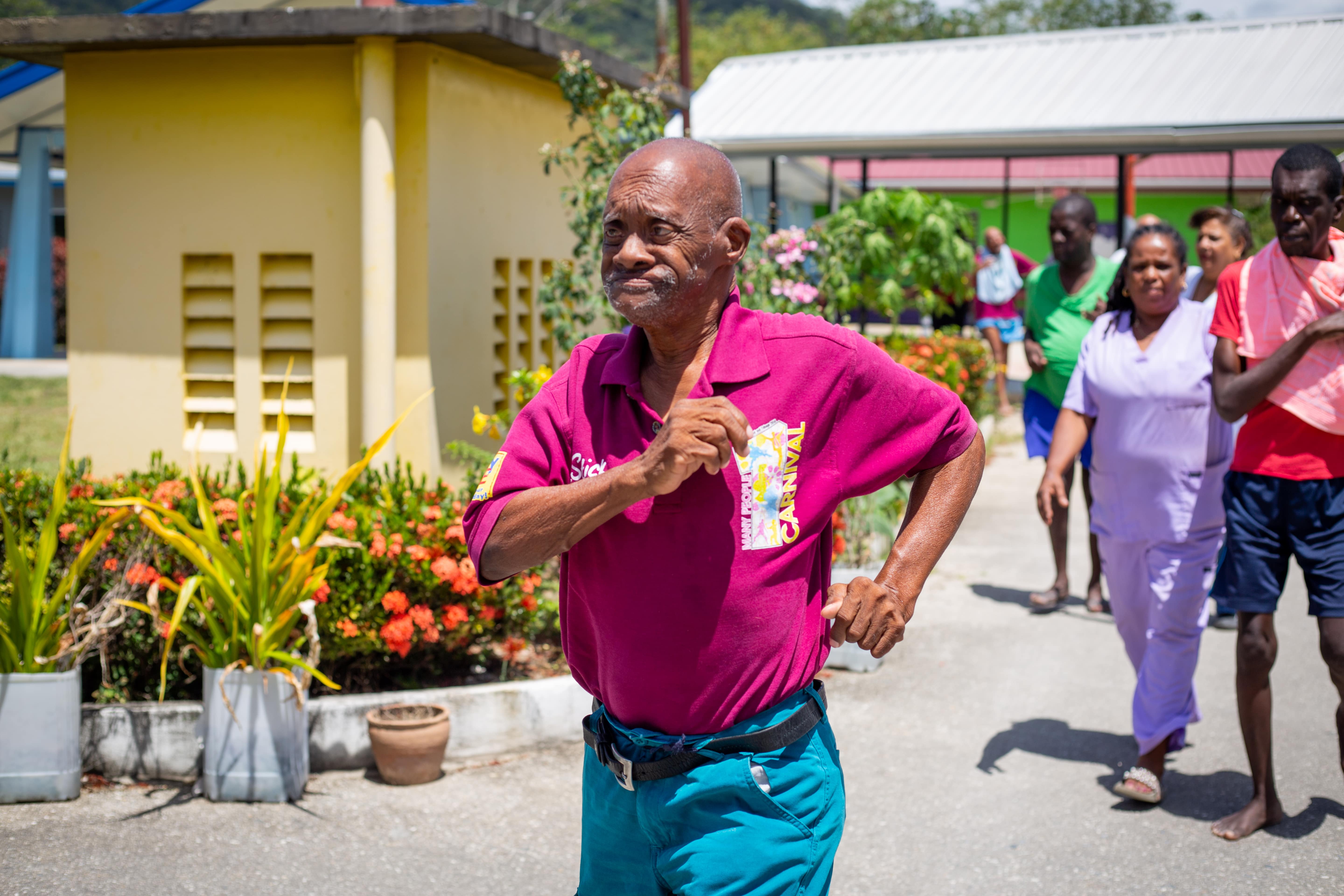 man running to muster point