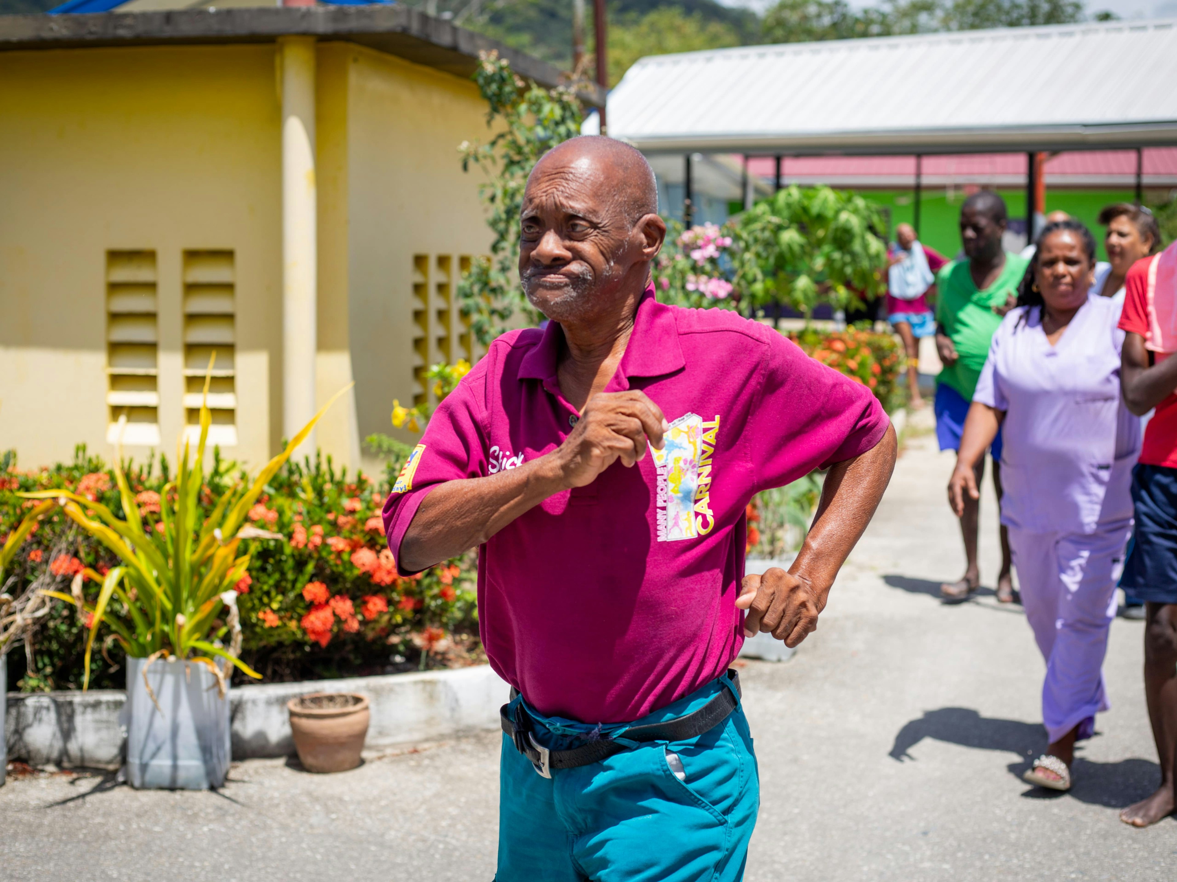 man running to muster point