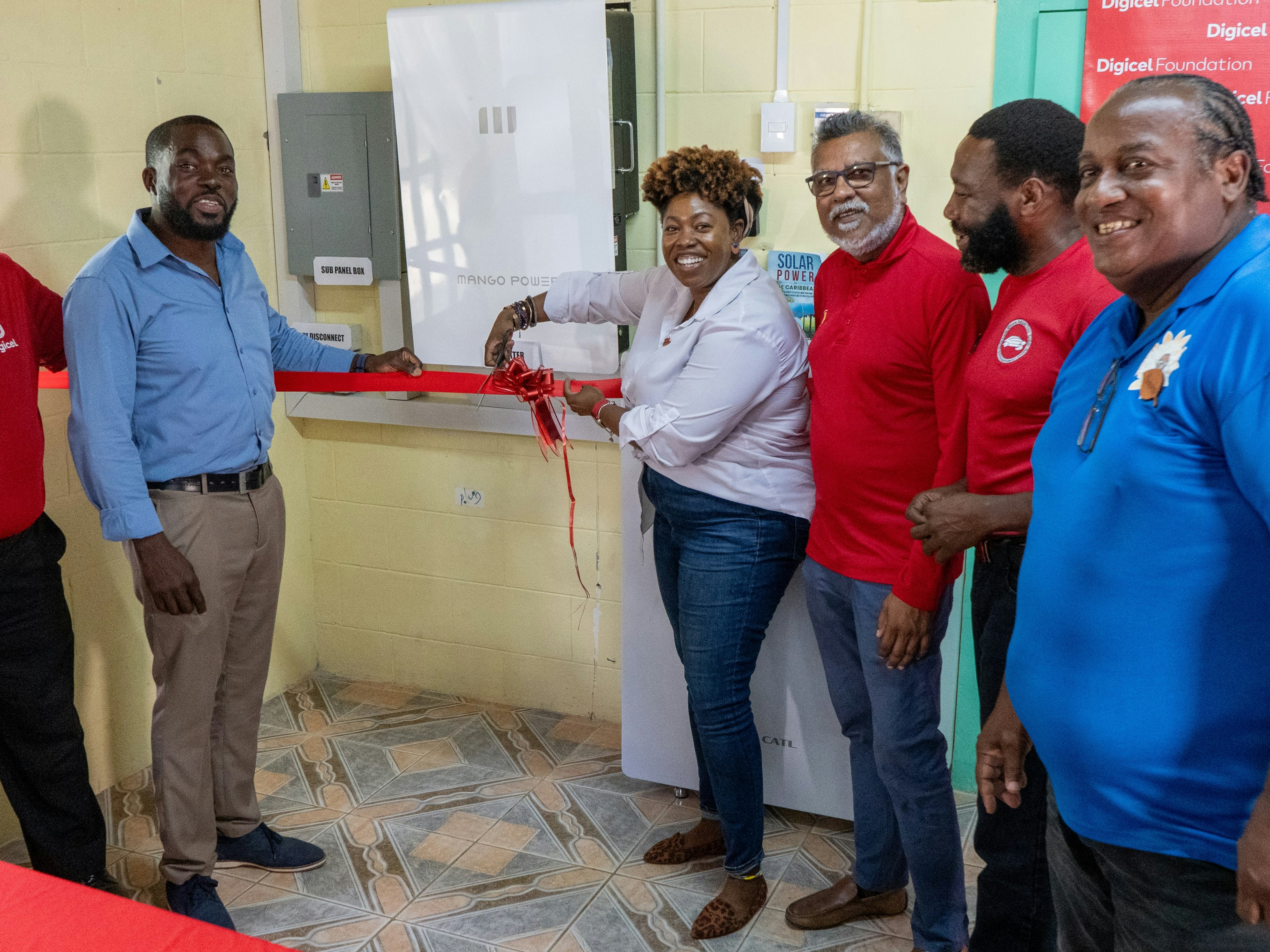 6 people cut red ribbon to solar power system
