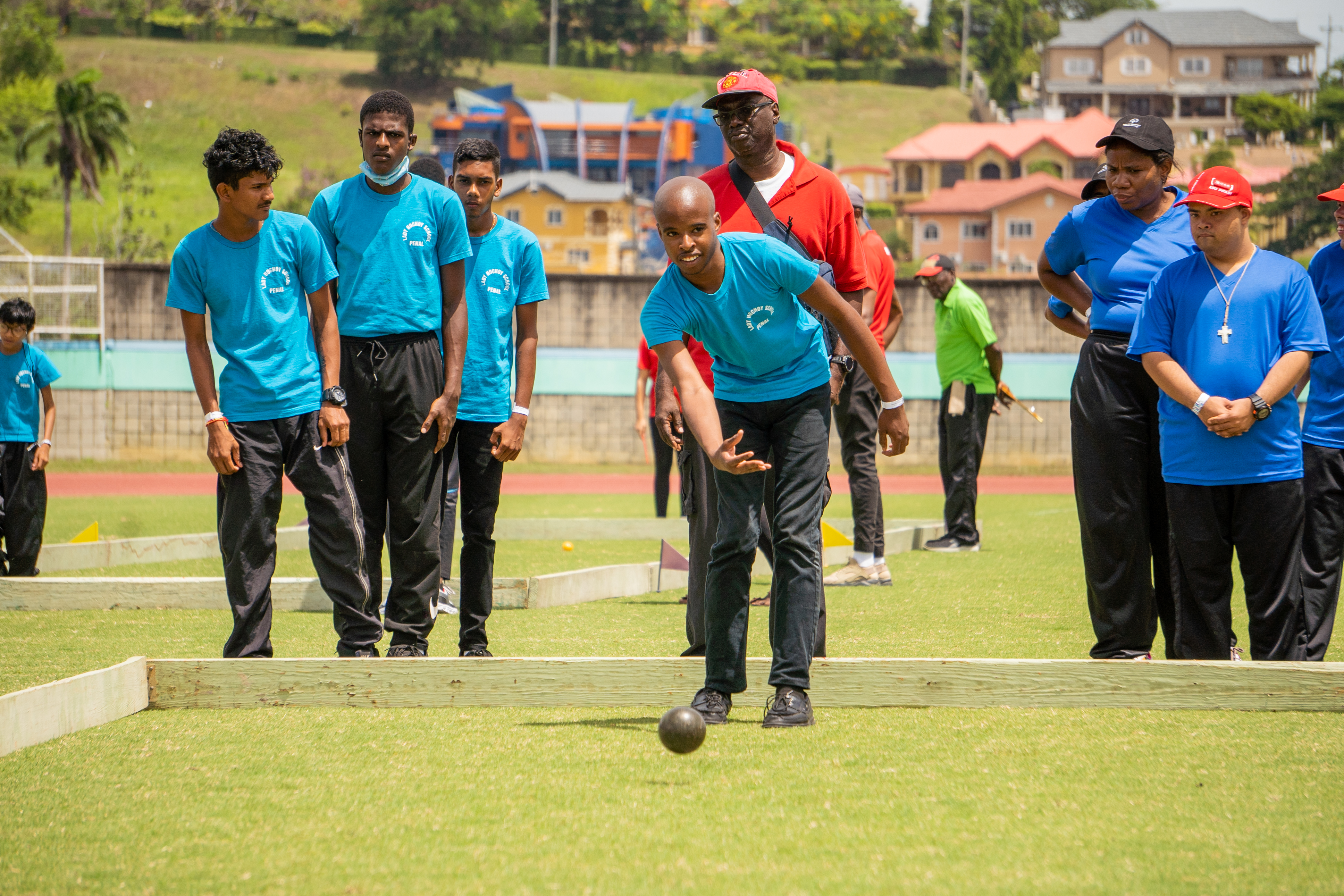 athletes playing bocce
