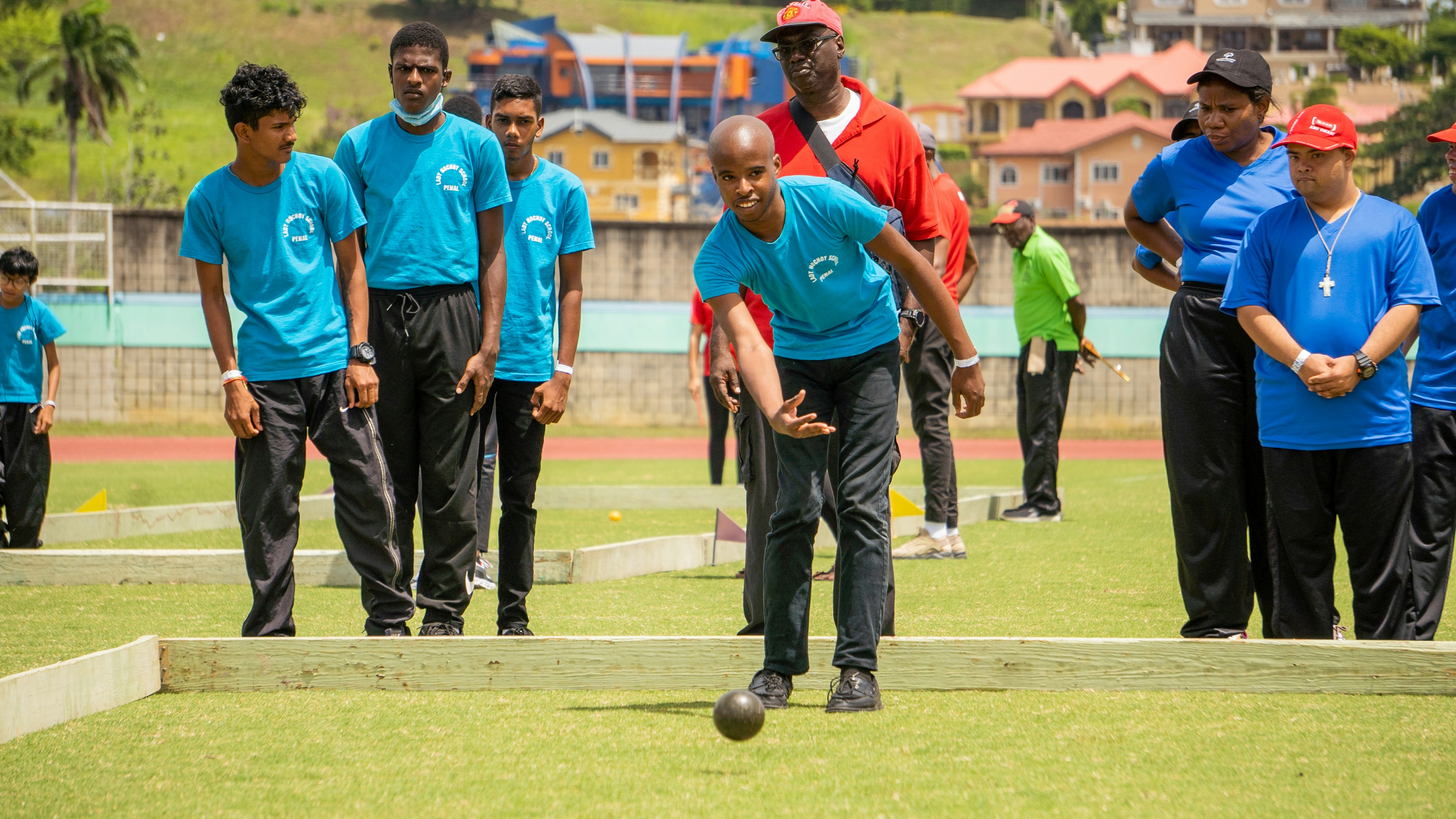 athletes playing bocce
