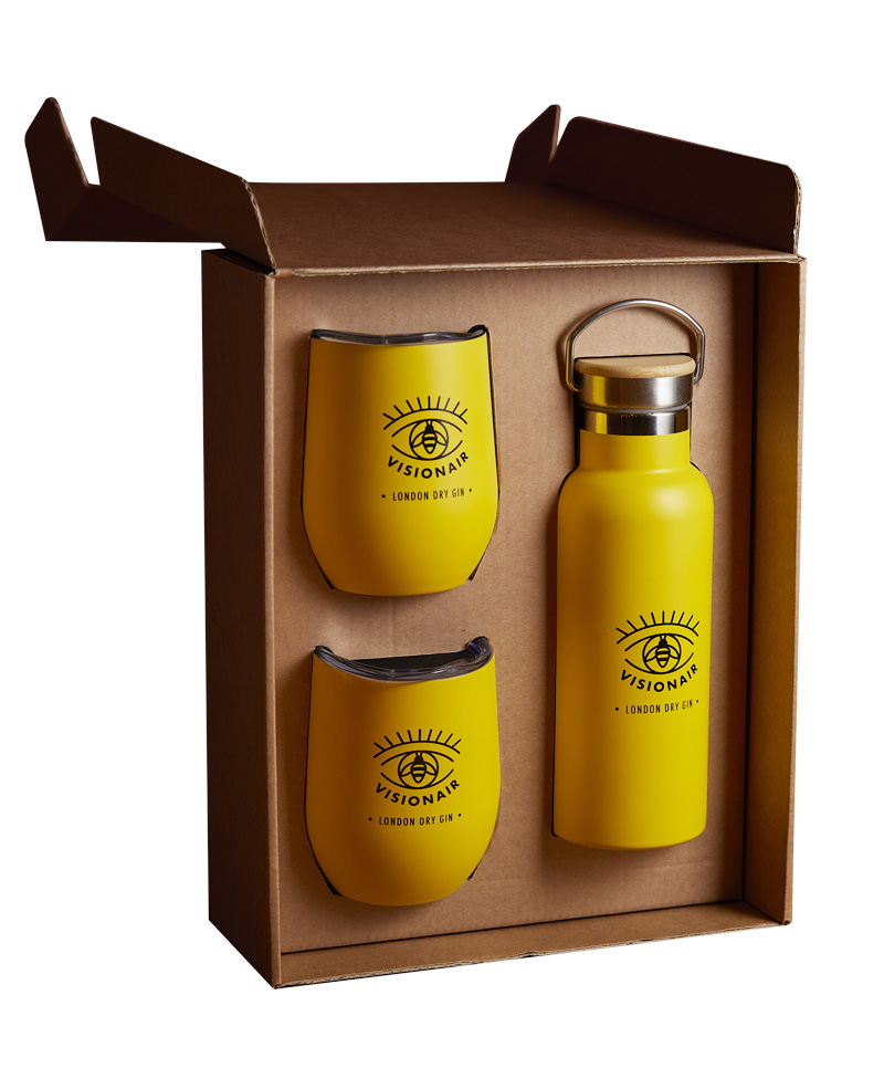 GIFT BOX REGALO 1 BOTTIGLIA + 2 BICCHIERI TERMICI