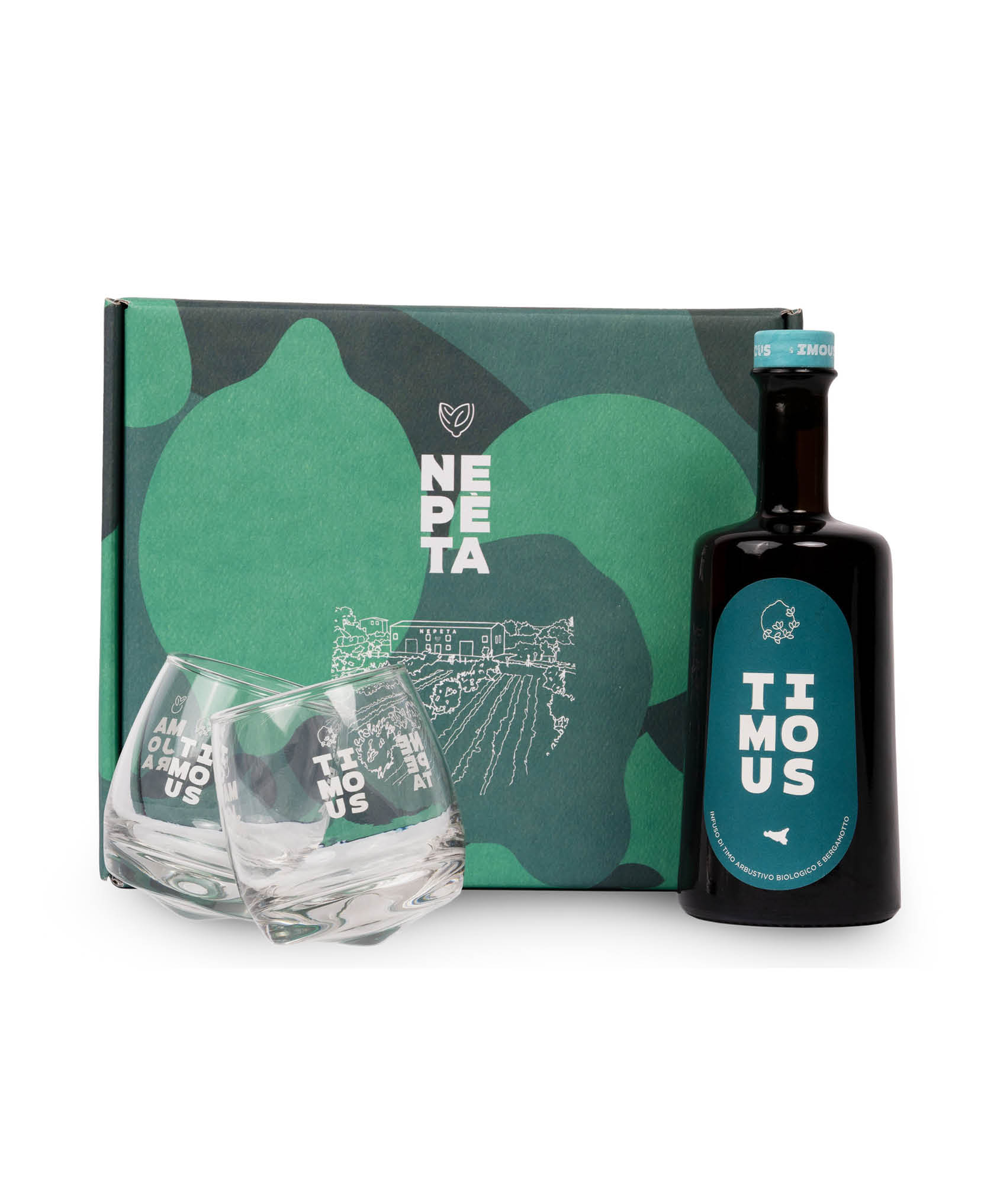 GIFT BOX BOTTIGLIA AMARO TIMOUS + 2 BICCHIERI