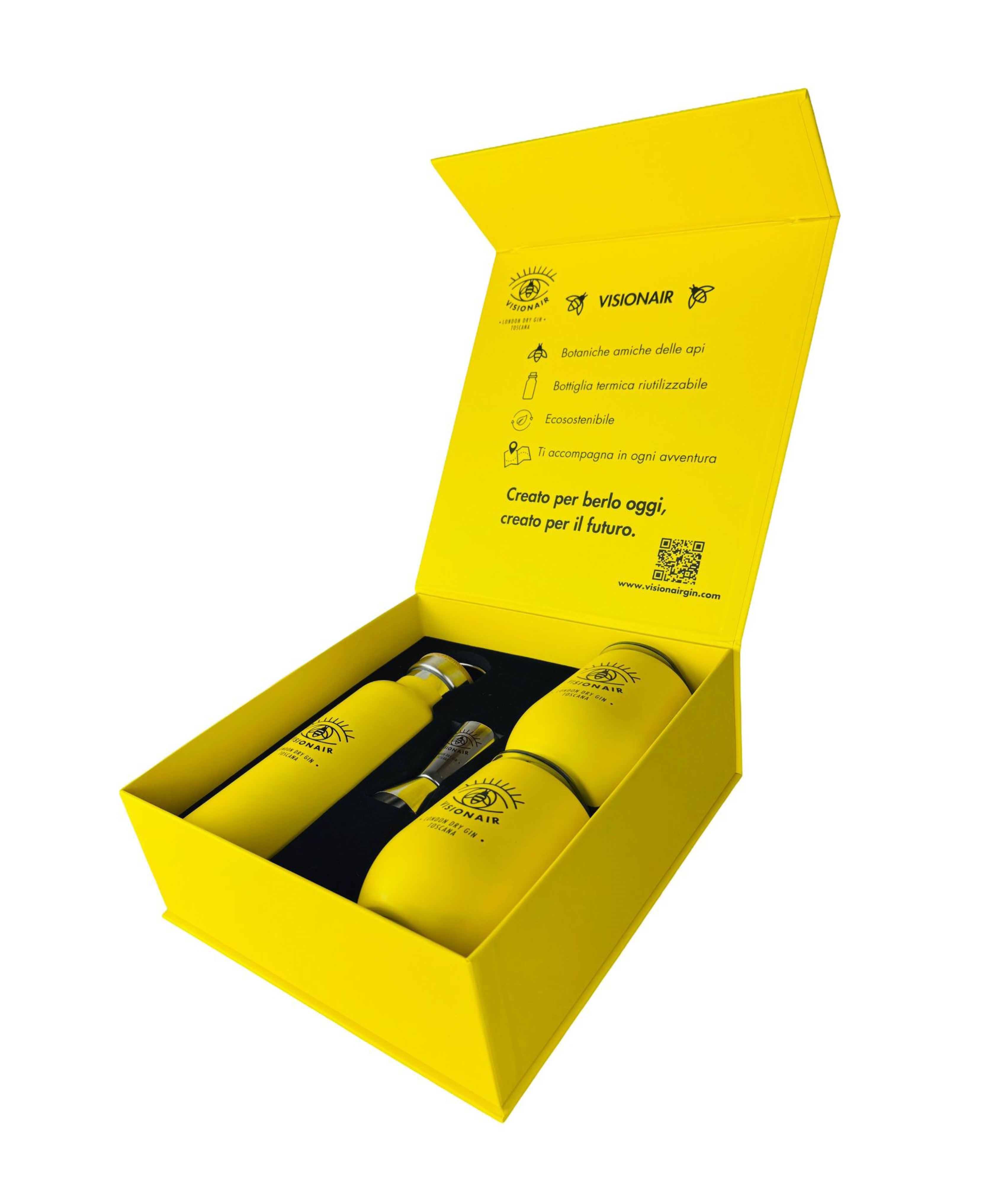 GIFT BOX REGALO 1 BOTTIGLIA + 2 BICCHIERI TERMICI+ 1 Jigger