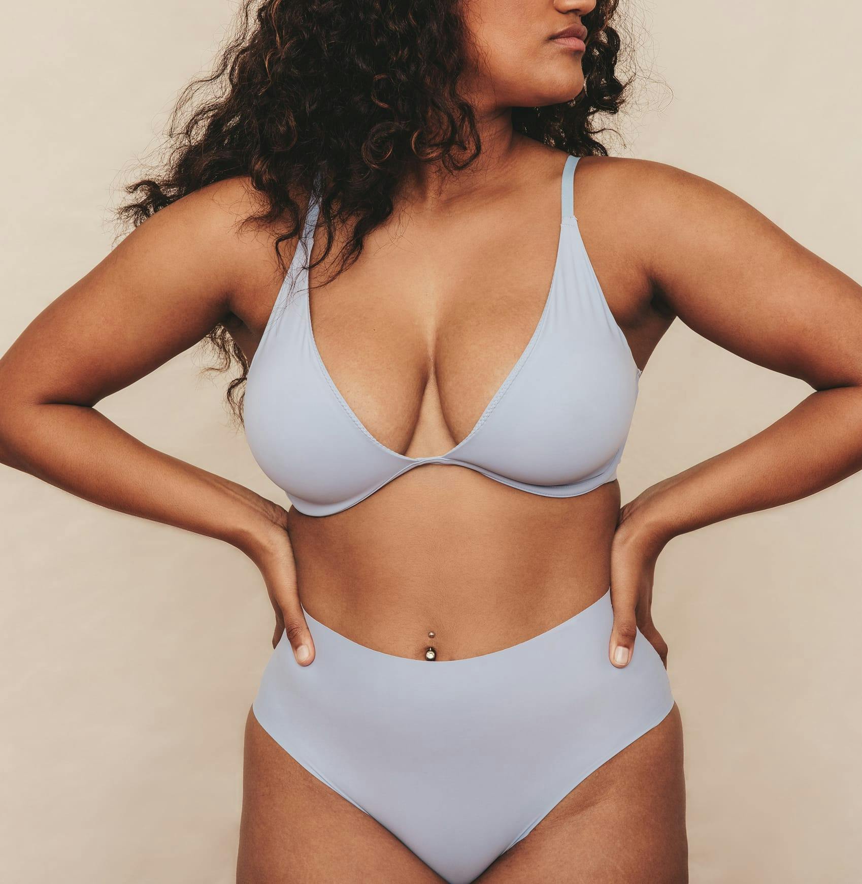 woman in blue undergarments