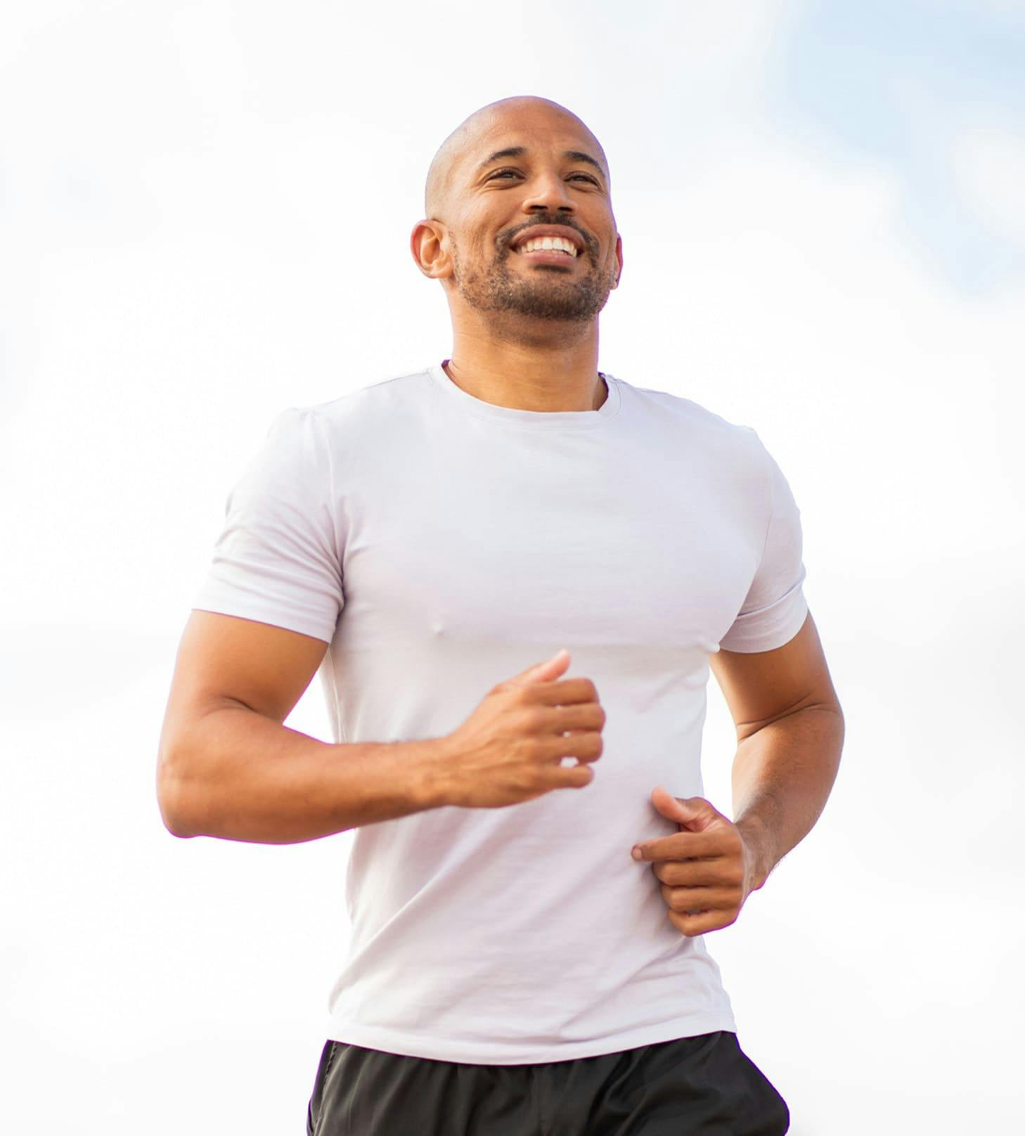 man on a jog in white shirt