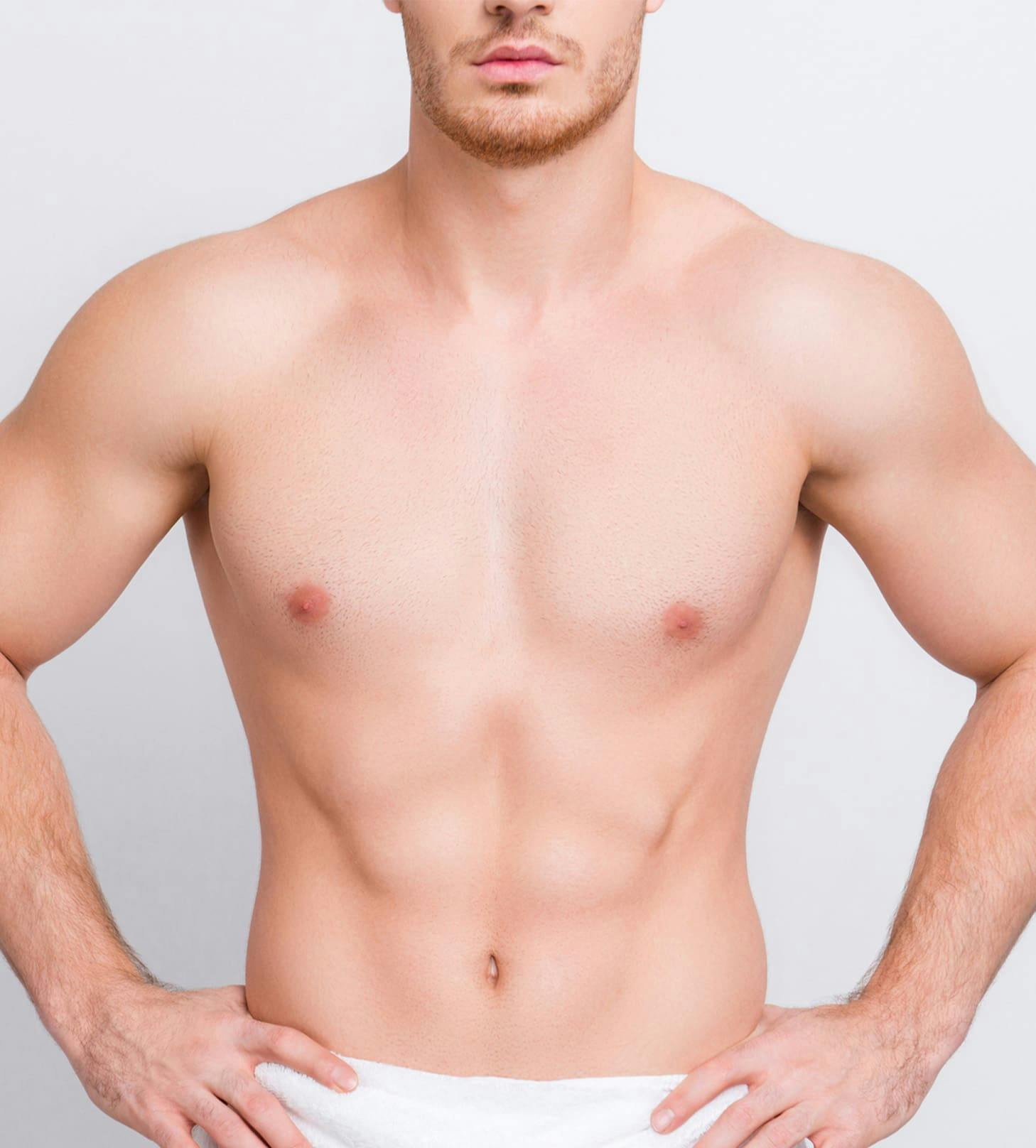 man's chest with his hands on his hips