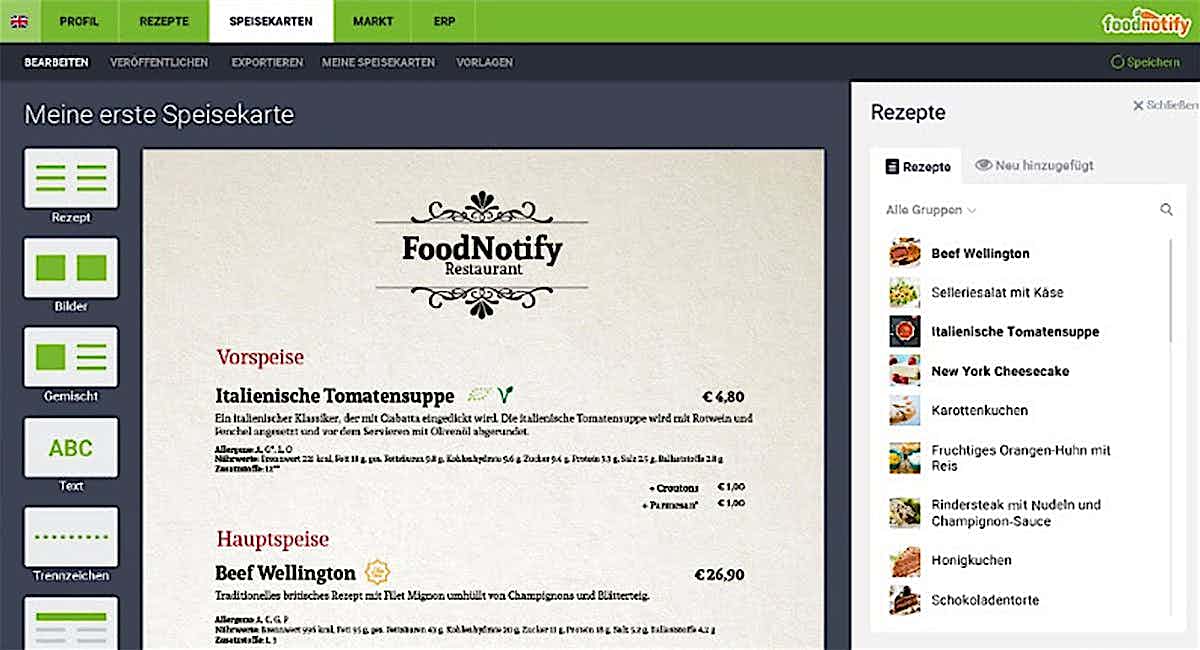 Speisekarte erstellen mit FoodNotify
