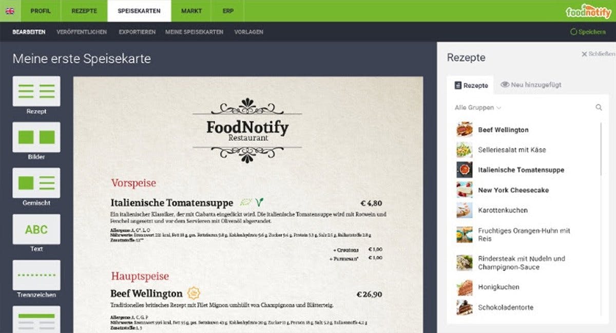 Speisekarte erstellen mit FoodNotify