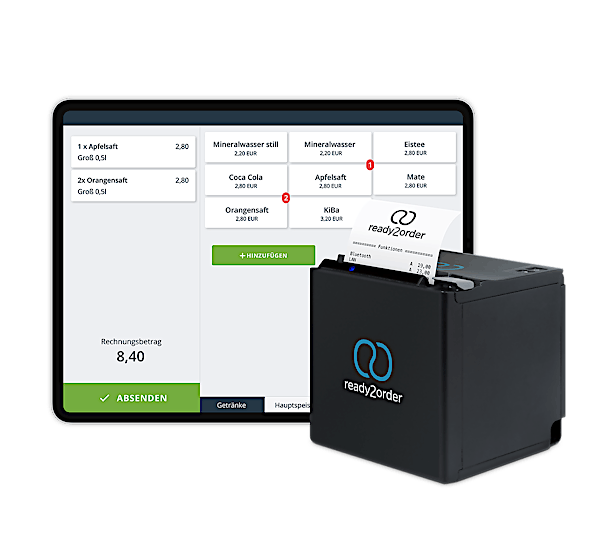 Kasse iPad mit Funkbonnierung (Drucker) mit ready2order Kassensystem.