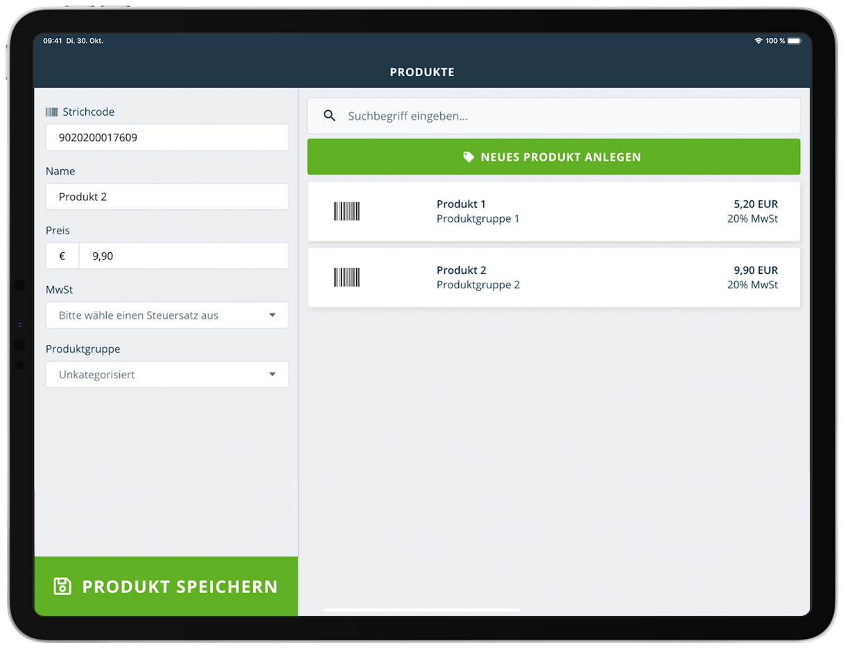 Produktverwaltung Produktverwaltung auf deiner iPad Kasse