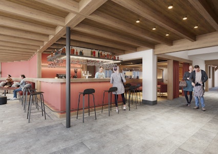 Visualisierung der Bar und des Foyer-Bereichs des Hoteldorfs Appenberg.