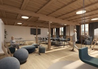 Visualisierung der Schulstube des Hoteldorfs Appenberg. Der moderne und flexibel nutzbare Seminarraum bietet Platz für mittelgrosse Gruppen.