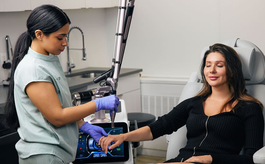 Woman and doctor during treatment