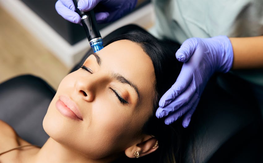 woman receiving microneedling treatment