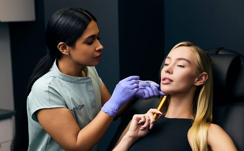 Studio MD provider giving injectiable treatment to patient's jaw