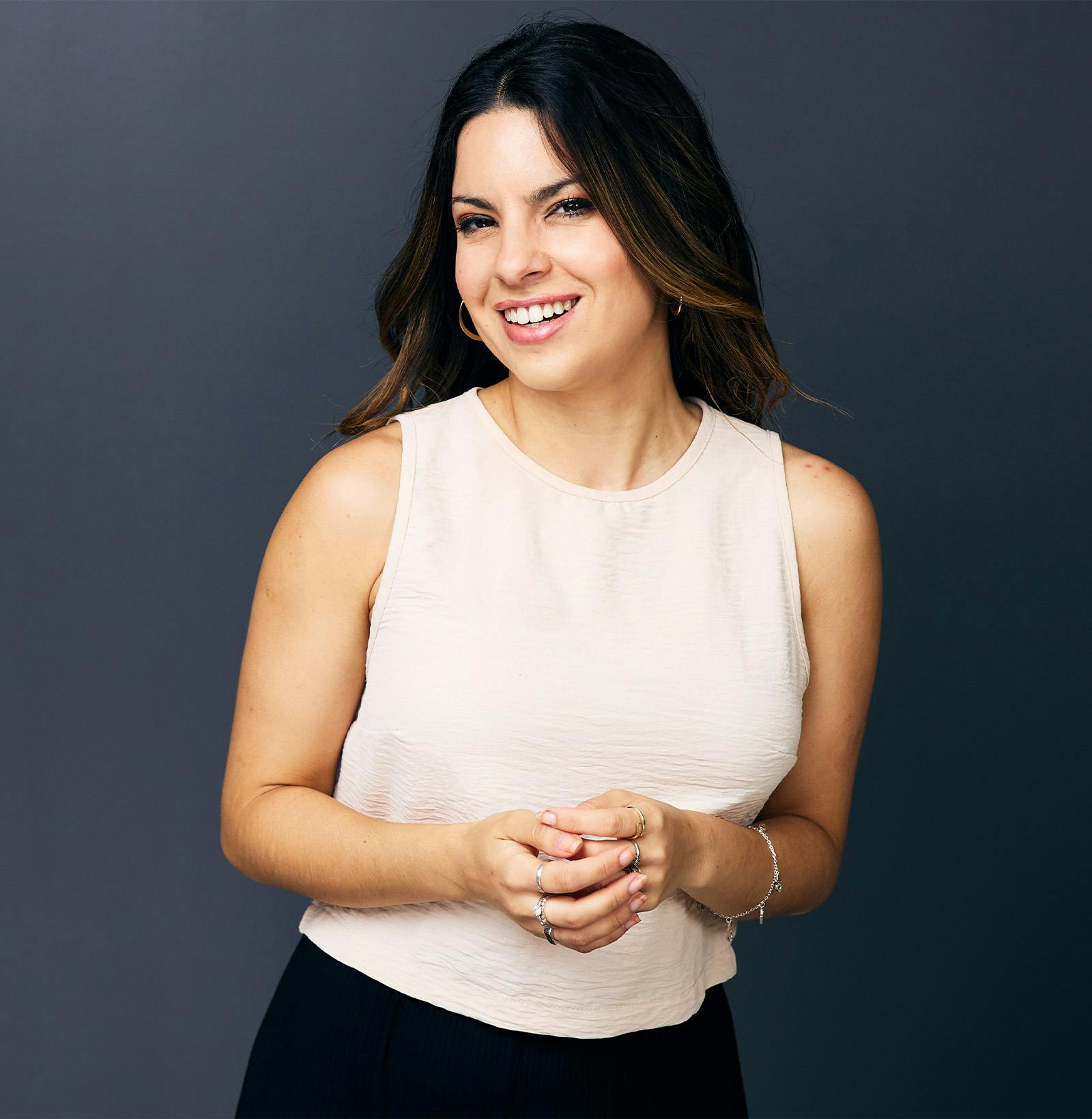 woman in a white top