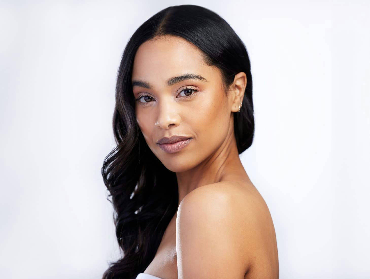 woman with her hair over her shoulder