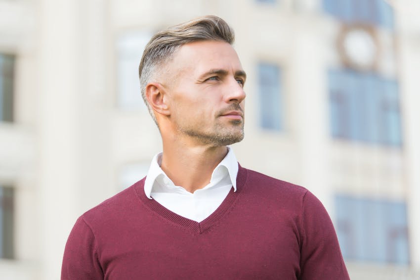 handsome man in a red sweater