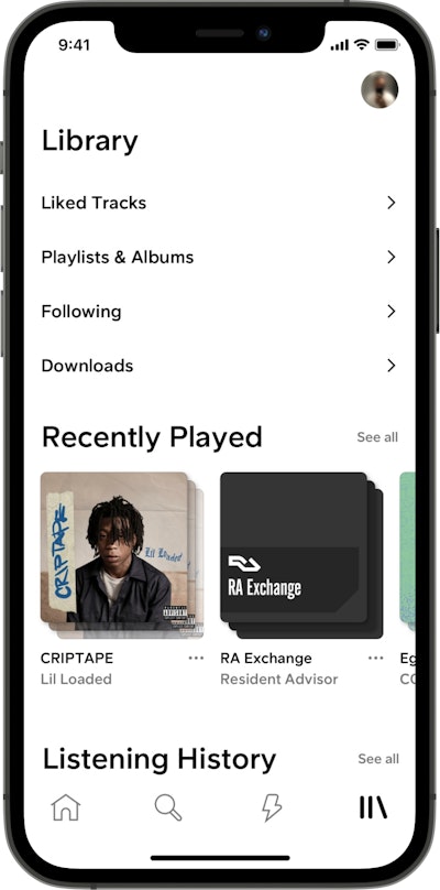 SoundCloud app library view