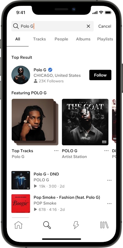 SoundCloud app search view