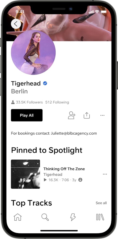 SoundCloud app profile view