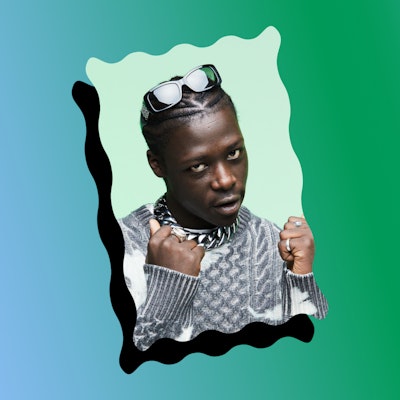 Portrait of a young man over a blue to green gradient background