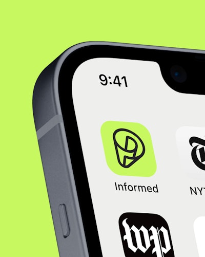 Crop of iPhone home screen set against a green background with the informed app icon in focus