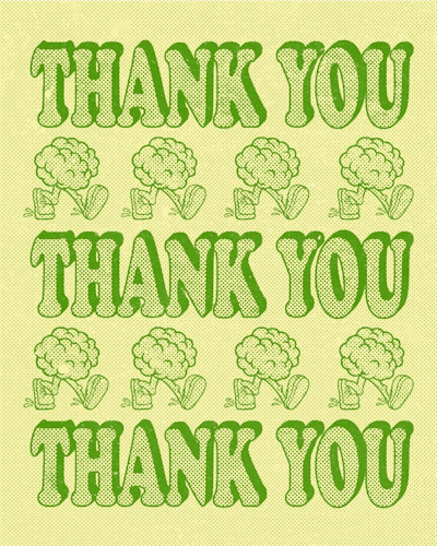 Print repeating illustrations of brains with legs and the words "thank you"