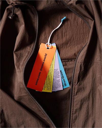 Close-up of colorful clothing tags