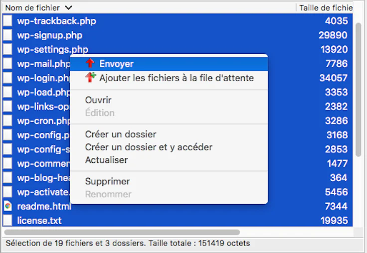 Envoi des fichiers Wordpress sur le serveur OVH