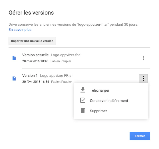 Google Drive : récupérer une version ancienne d'un fichier