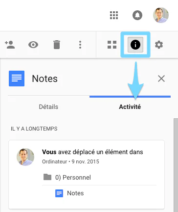 Google Drive : Suivi de l'activité liée à un document