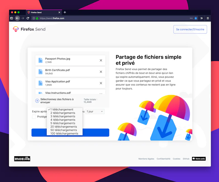 Envoi d'un gros fichier avec Firefox Send