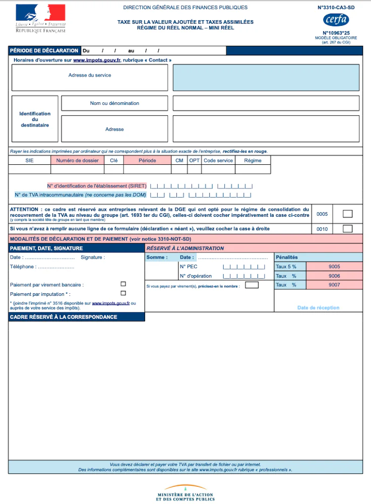 Exemple de déclaration TVA formulaire CA3