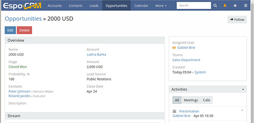 Gestion des opportunités dans EspoCRM
