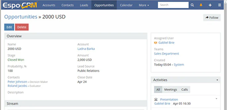 Gestion des opportunités dans EspoCRM
