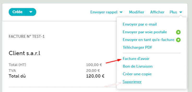 Facture d'avoir : Zervant