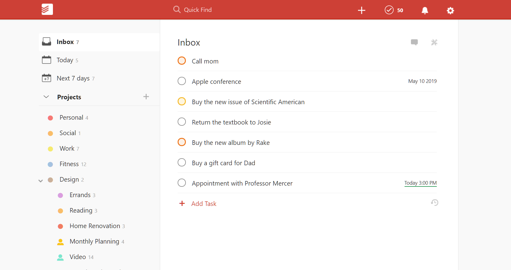 logiciel de gestion de projet gratuit : visuel Todoist