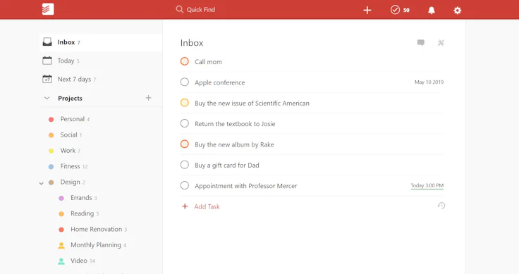 logiciel de gestion de projet gratuit : visuel Todoist
