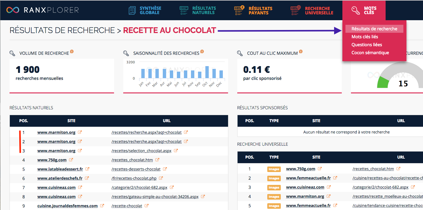 Commet effectuer une recherche sur un mot clé ?